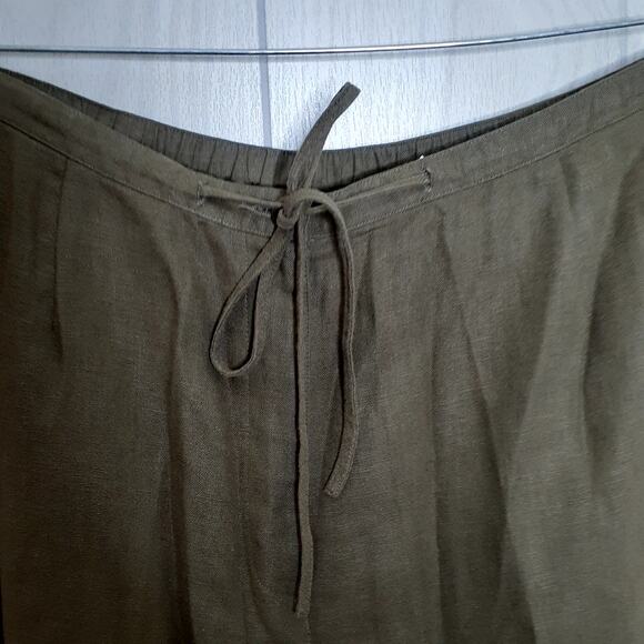Liz Claiborne Woman Olive Green Linen Blend Pants Draw String Waist Size 14W - Picture 4 of 7